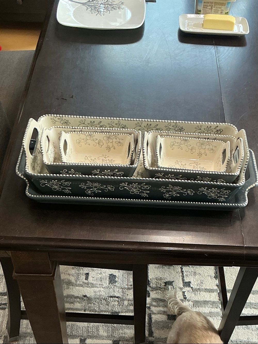 Temptations cream and black nested serving bowls and tray set